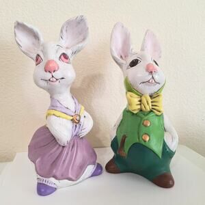 Vintage Holland Mold ceramic bunny couple spring Easter decor